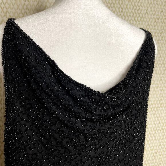Vintage 80's Stenay Sleeveless Black Beaded Cowl Neckline Silk Tank Top Size M - Picture 10 of 14